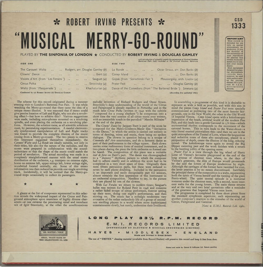 The Sinfonia Of London Musical Merry-Go-Round UK vinyl LP album (LP record) V76LPMU656597