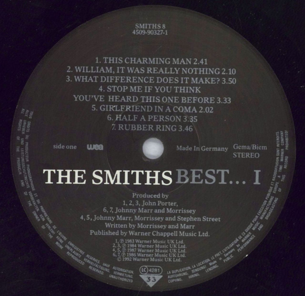 The Smiths Best...I UK vinyl LP album (LP record) 745099032715