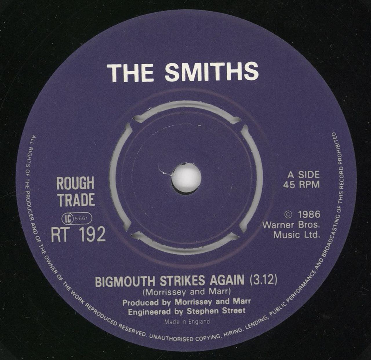 SMITHS 七インチレコード The Smiths Bigmouth Strikes Again - EX UK 7