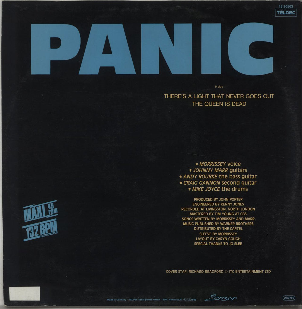 The Smiths Panic - Blue Vinyl + Blue Labels German 12" vinyl single (12 inch record / Maxi-single) SMI12PA282734