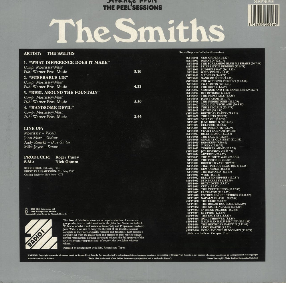 The Smiths Peel Sessions - EX UK 12" vinyl single (12 inch record / Maxi-single) 5016553205569