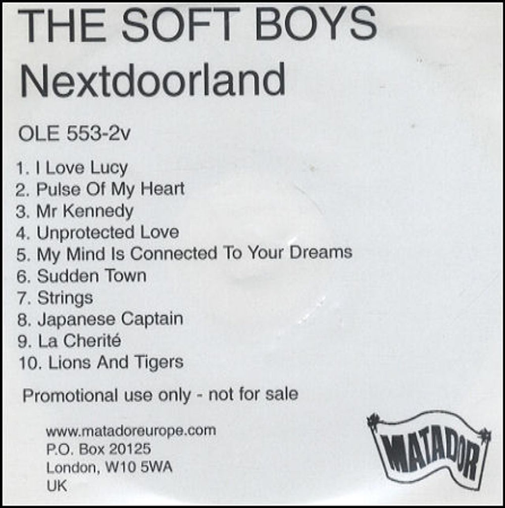 The Soft Boys Nextdoorland UK Promo CD-R acetate CD ACETATE