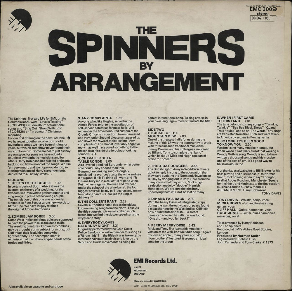 The Spinners By Arrangement UK vinyl LP album (LP record)