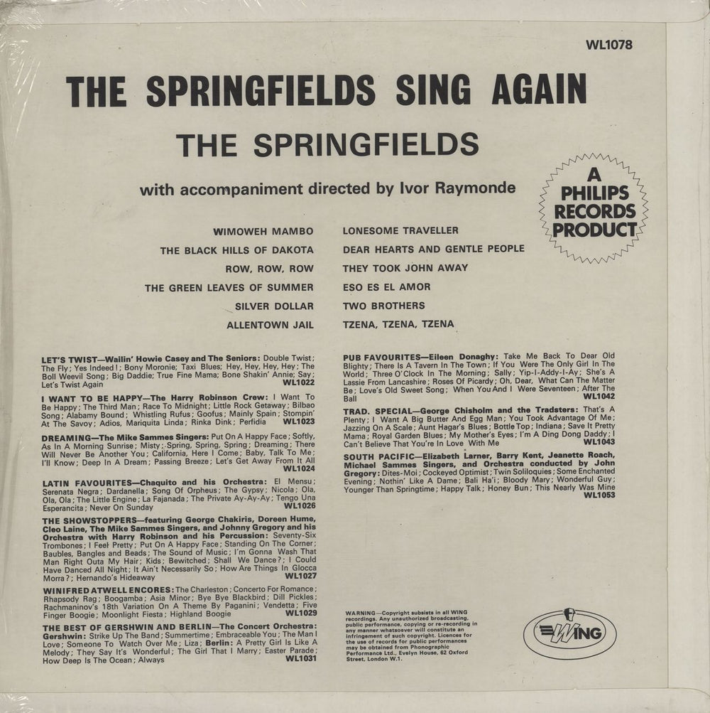 The Springfields (Folk) The Springfields Sing Again - shrink UK vinyl LP album (LP record)