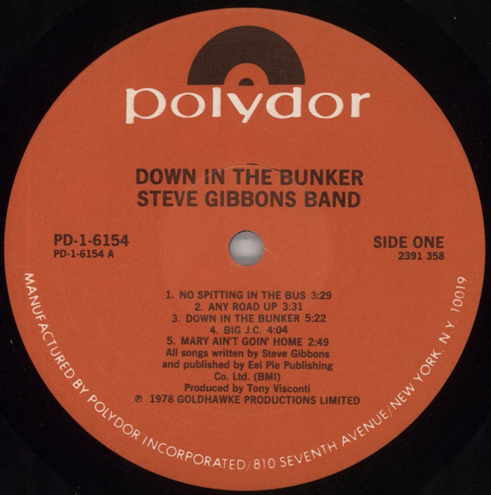 The Steve Gibbons Band Down In The Bunker US vinyl LP album (LP record) BBVLPDO824911