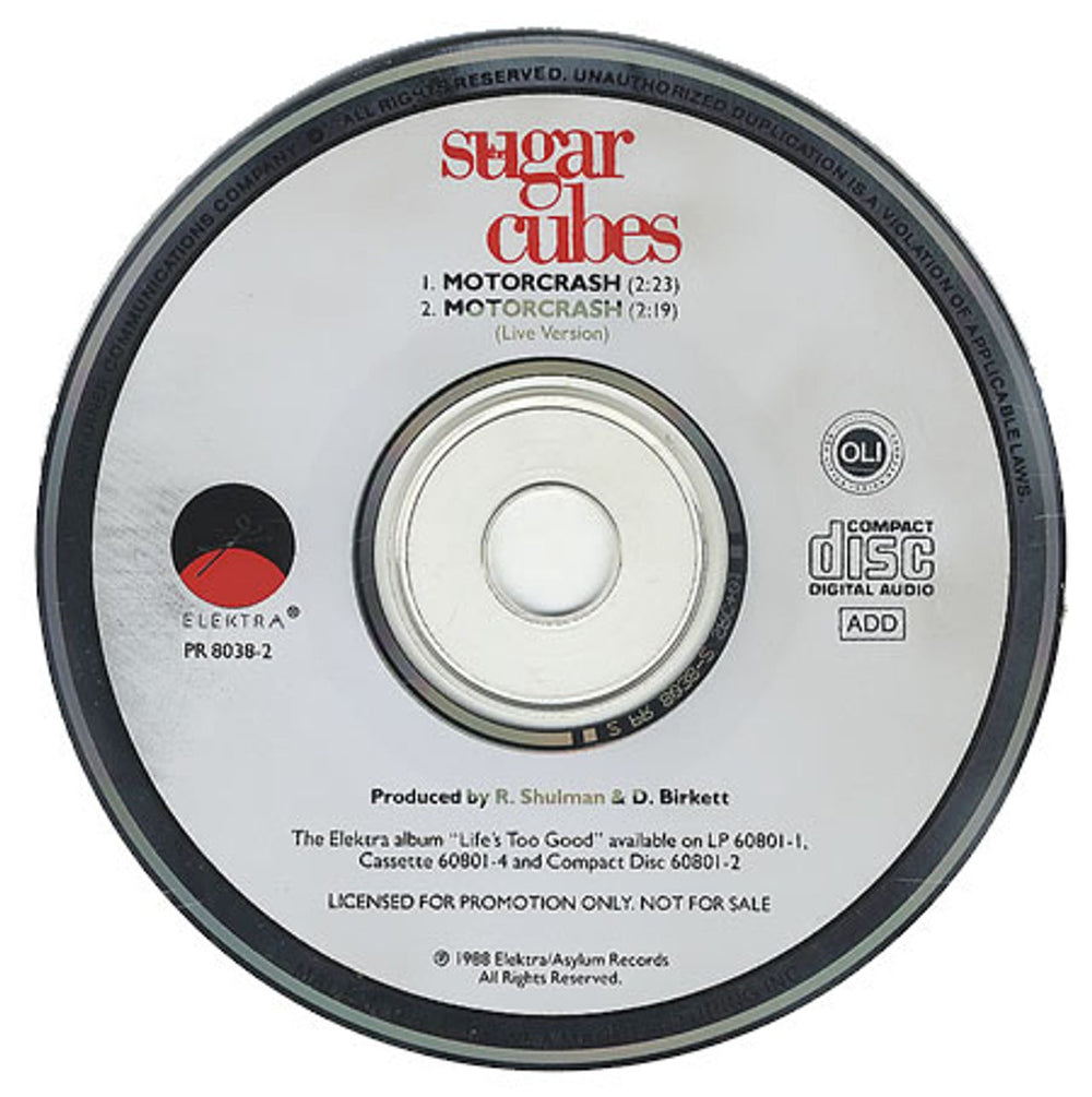 The Sugarcubes Motorcrash US Promo CD single (CD5 / 5") PR8038-2