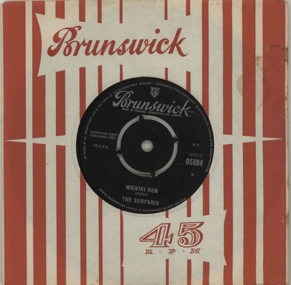 The Surfaris Waikiki Run UK 7" vinyl single (7 inch record / 45) 05894