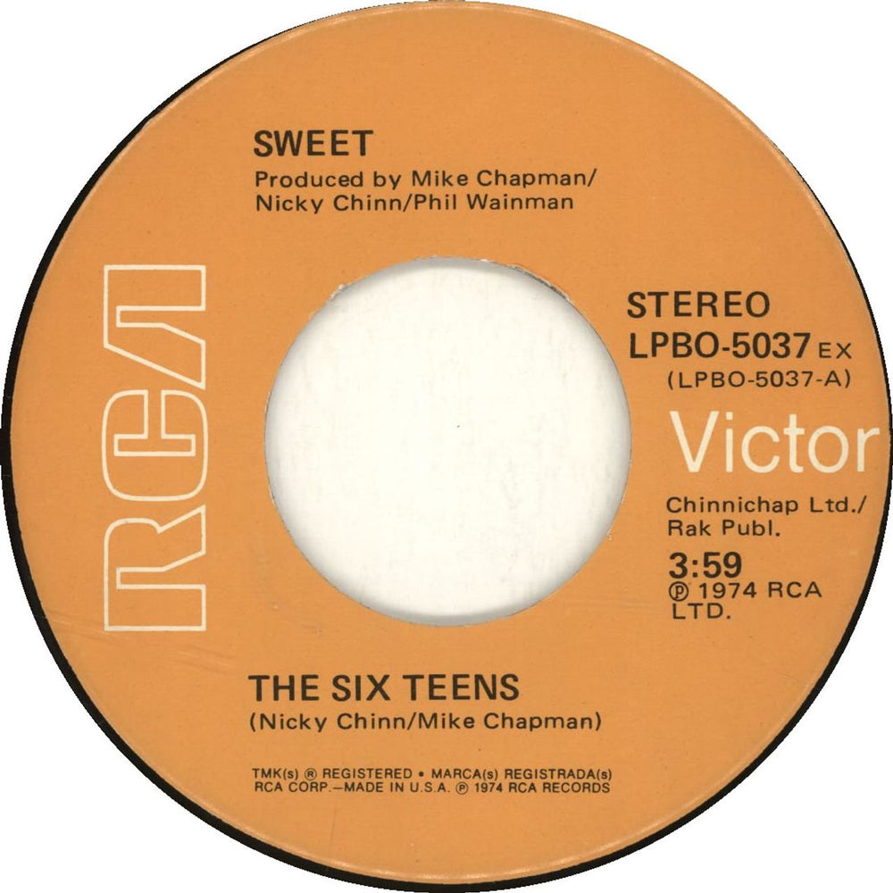 The Sweet The Six Teens US 7" vinyl single (7 inch record / 45) LPBO-5037