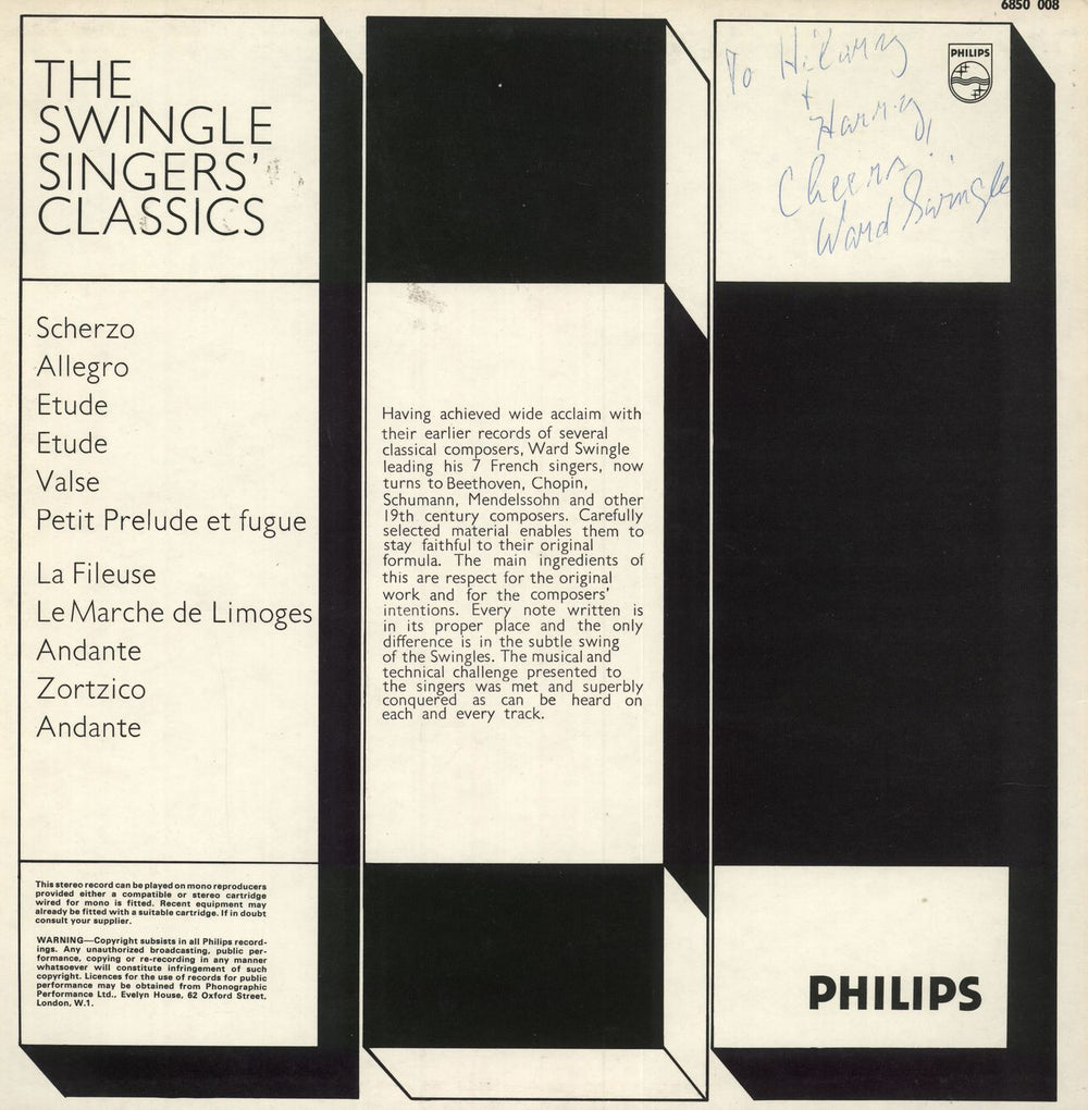 The Swingle Singers The Swingle Singers' Classics - Autographed UK vinyl LP album (LP record) SWZLPTH749013