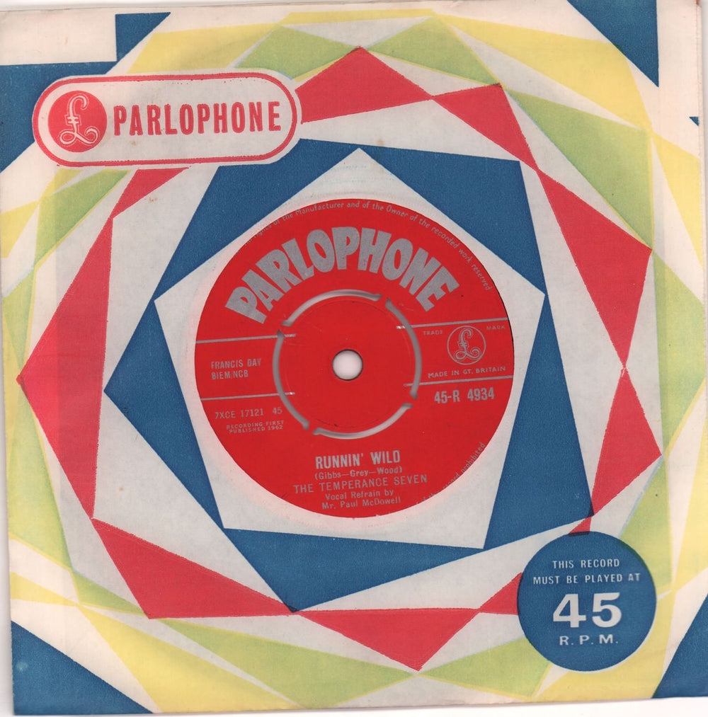 The Temperance Seven Runnin' Wild UK 7" vinyl single (7 inch record / 45) 45-R4934