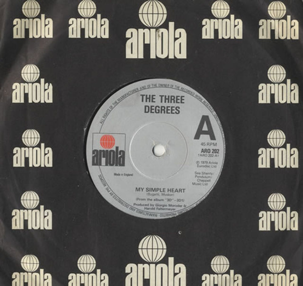 The Three Degrees My Simple Heart UK 7" vinyl single (7 inch record / 45) ARO202