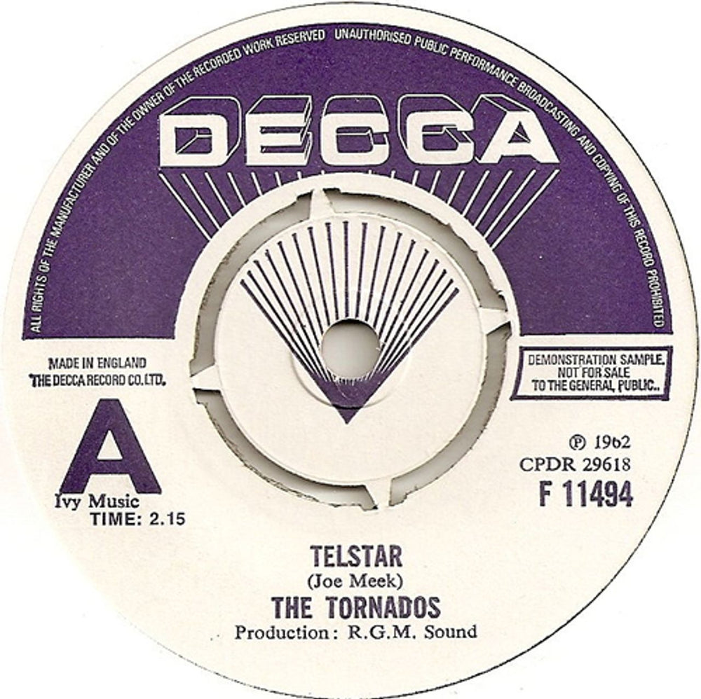 The Tornados Telstar - Demo UK Promo 7" vinyl single (7 inch record / 45) F11494