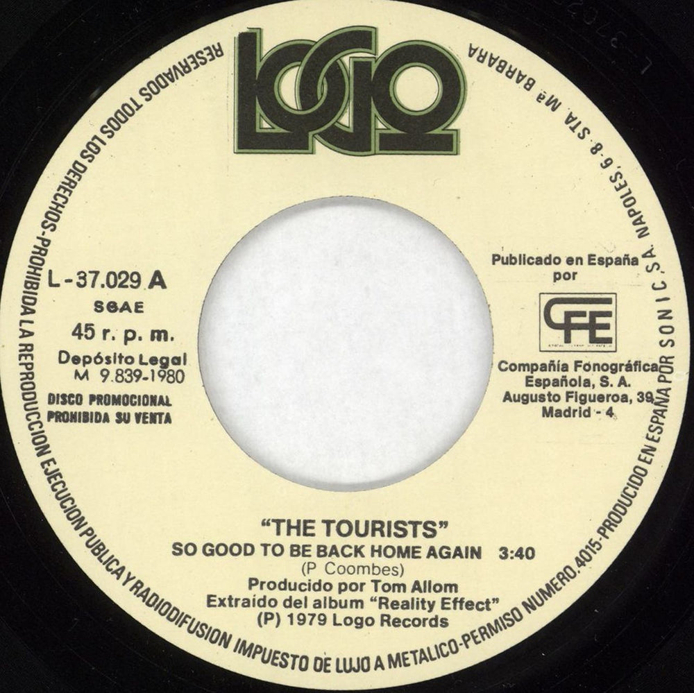 The Tourists Que Bueno Es Volver A Casa Spanish Promo 7" vinyl single (7 inch record / 45) TOU07QU307394