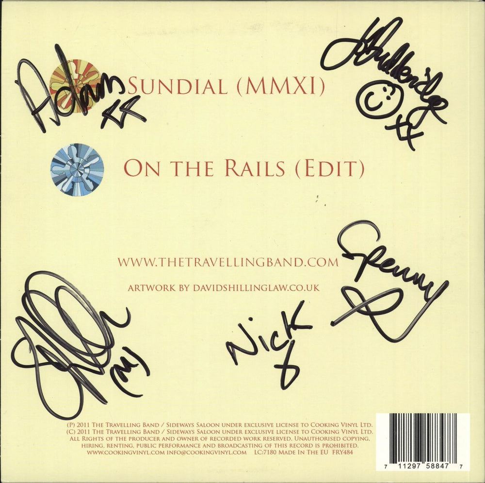 The Travelling Band Sundial - Fully Autographed UK 7" vinyl single (7 inch record / 45)