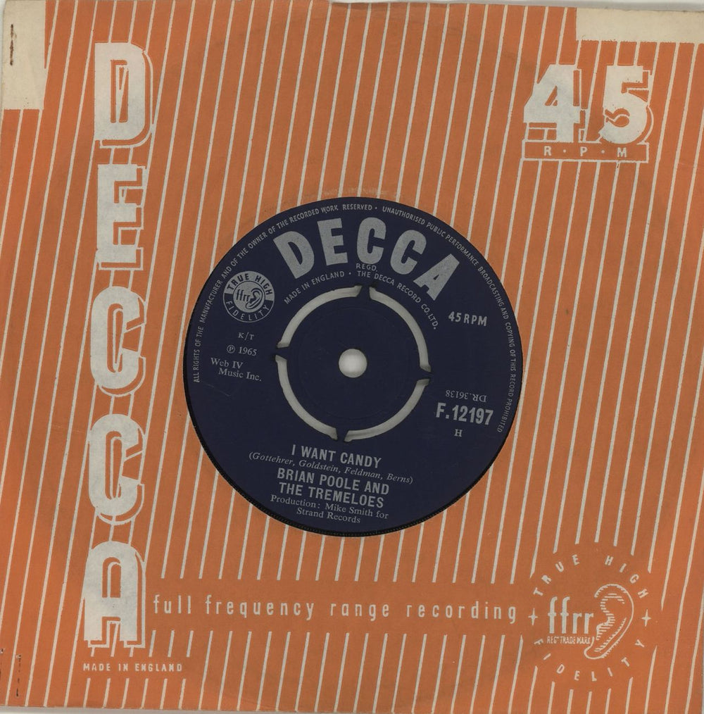 The Tremeloes I Want Candy UK 7" vinyl single (7 inch record / 45) F.12197