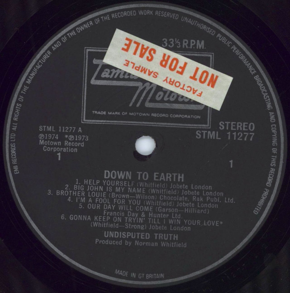 The Undisputed Truth Down To Earth - Factory Sample sticker UK vinyl LP album (LP record) DPTLPDO787584
