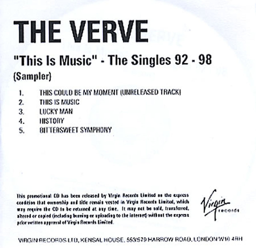 The Verve This Is Music - The Singles 92-98 UK CD-R acetate CD-R ACETATE