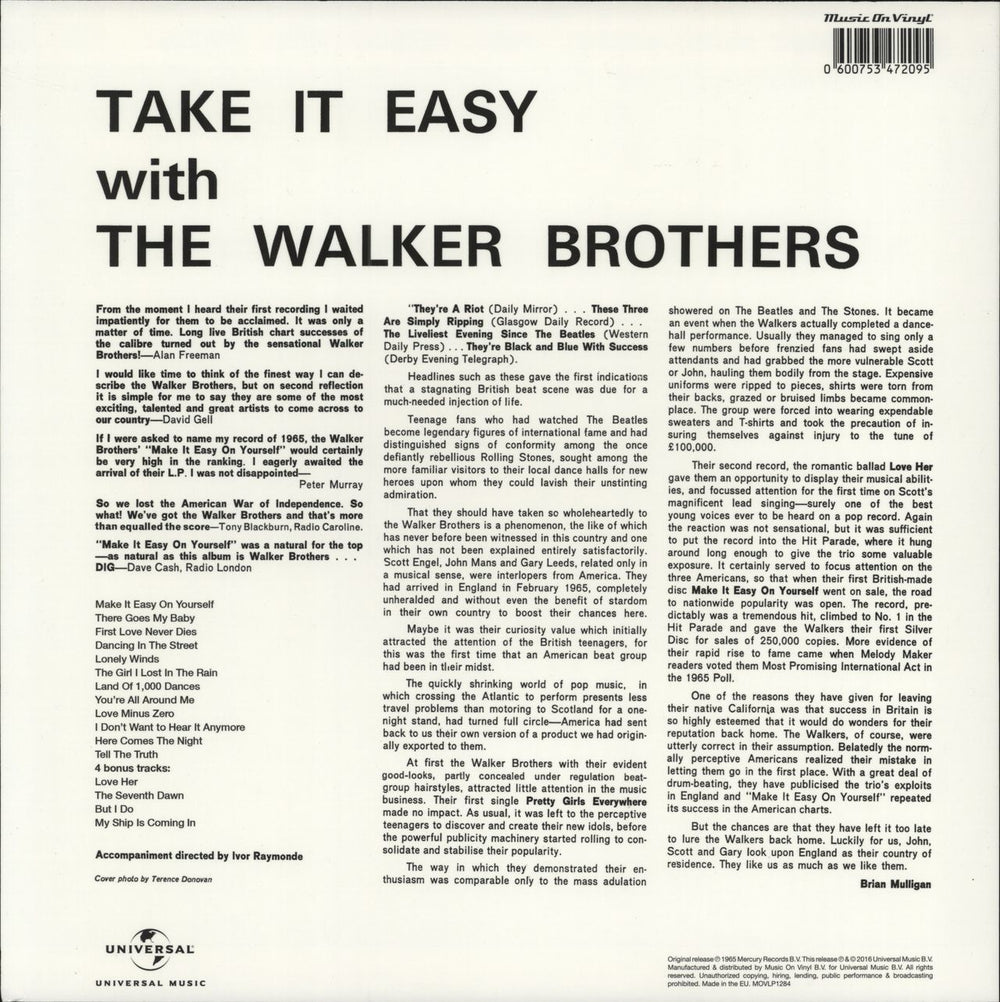 The Walker Brothers Take It Easy With The Walker Brothers - 180gm UK vinyl LP album (LP record) 600753472095