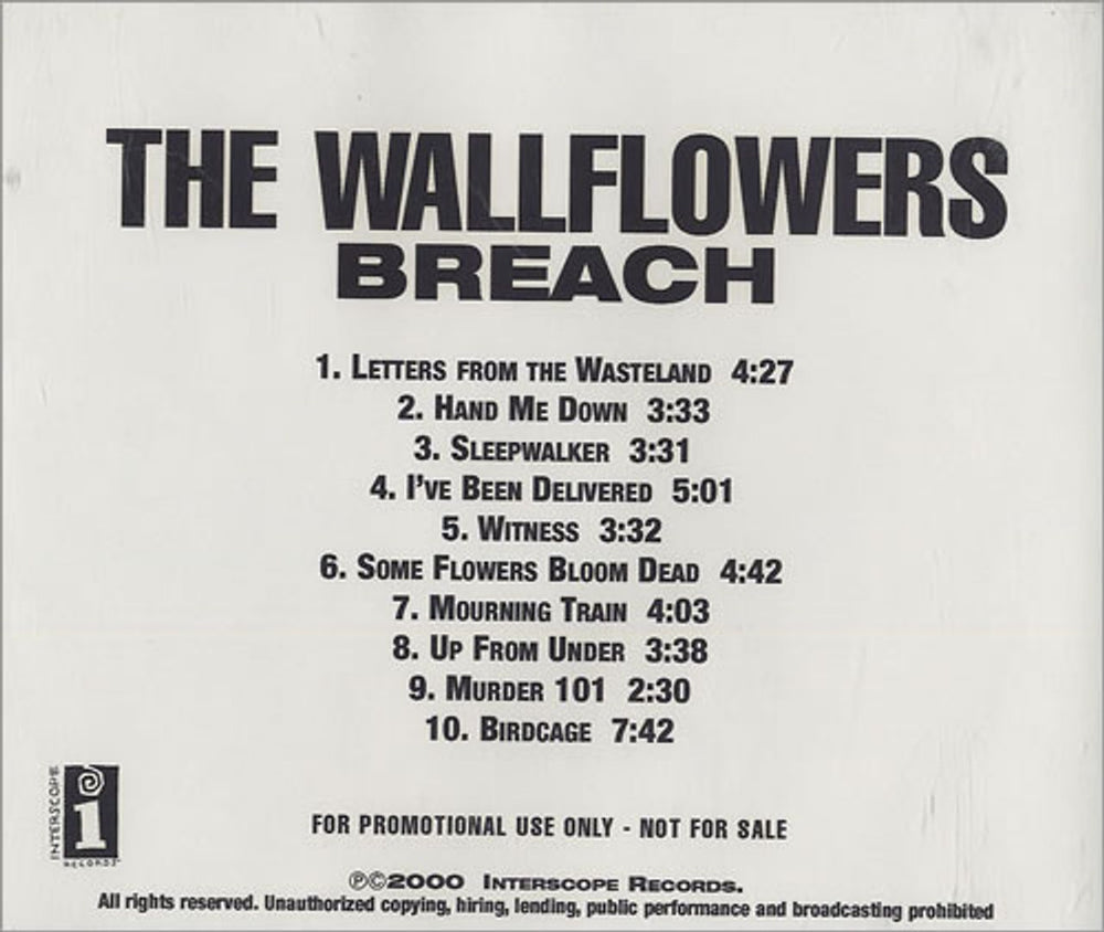 The Wallflowers Breach US Promo CD-R acetate CDR ACETATE