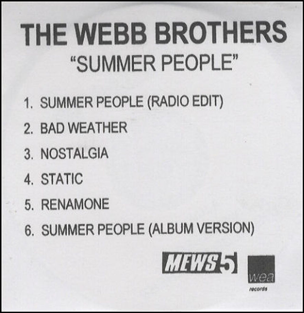 The Webb Brothers Summer People - 6 Tracks UK Promo CD-R acetate CD ACETATE