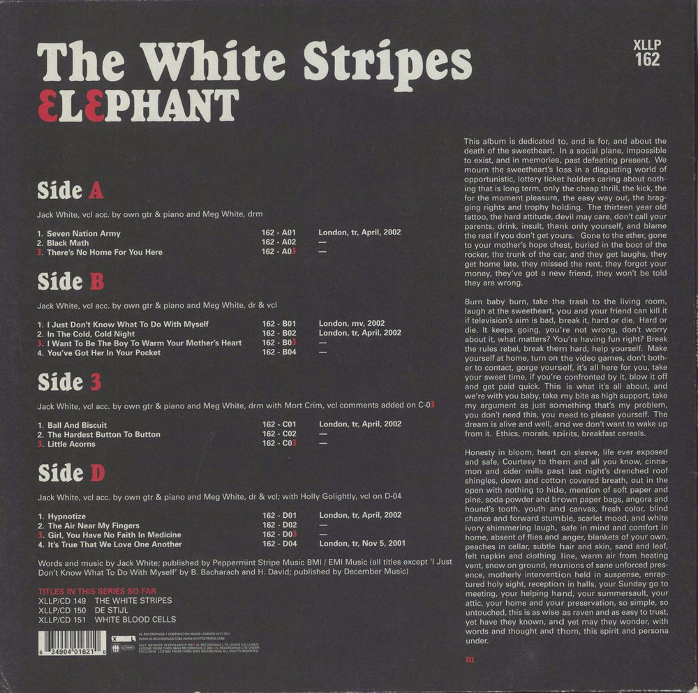 The White Stripes Elephant - 2nd - EX UK 2-LP vinyl record set (Double LP Album) 634904016210