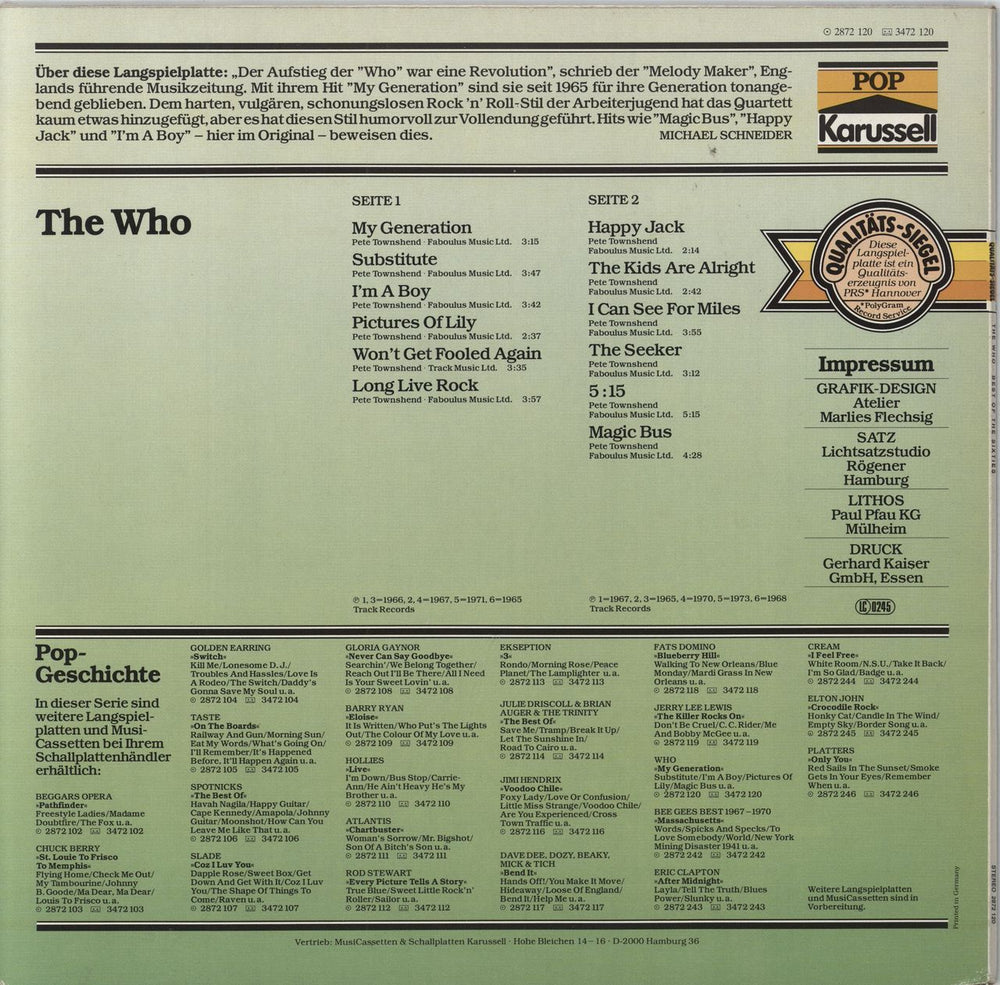 The Who Best Of The Sixties - EX German vinyl LP album (LP record) WHOLPBE710042