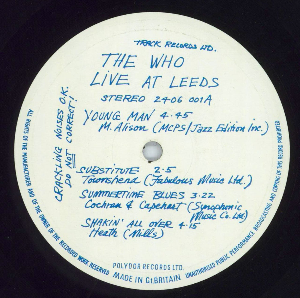 The Who Live At Leeds - 2nd Blue - EX UK vinyl LP album (LP record) WHOLPLI816970