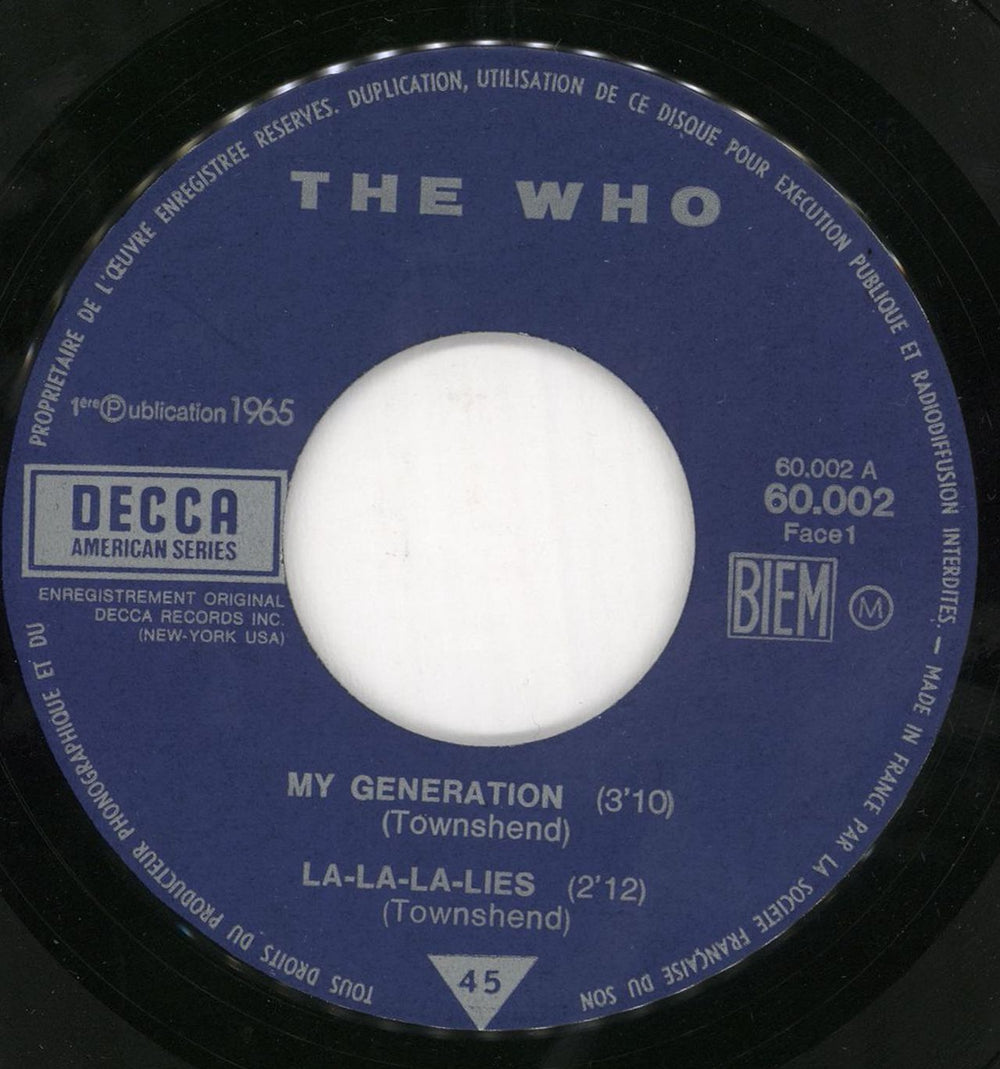 The Who My Generation - VG+ French 7" vinyl single (7 inch record / 45) WHO07MY723538