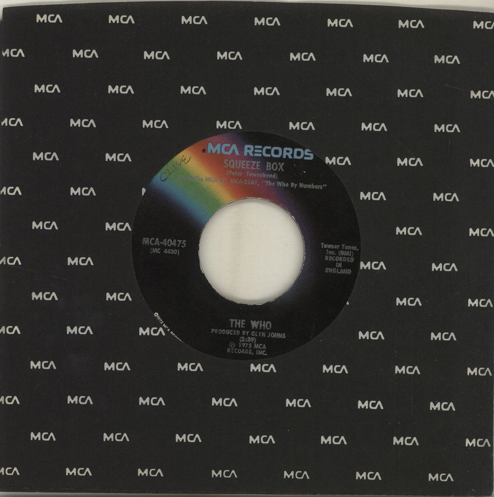 The Who Squeeze Box US 7" vinyl single (7 inch record / 45) MCA-40475