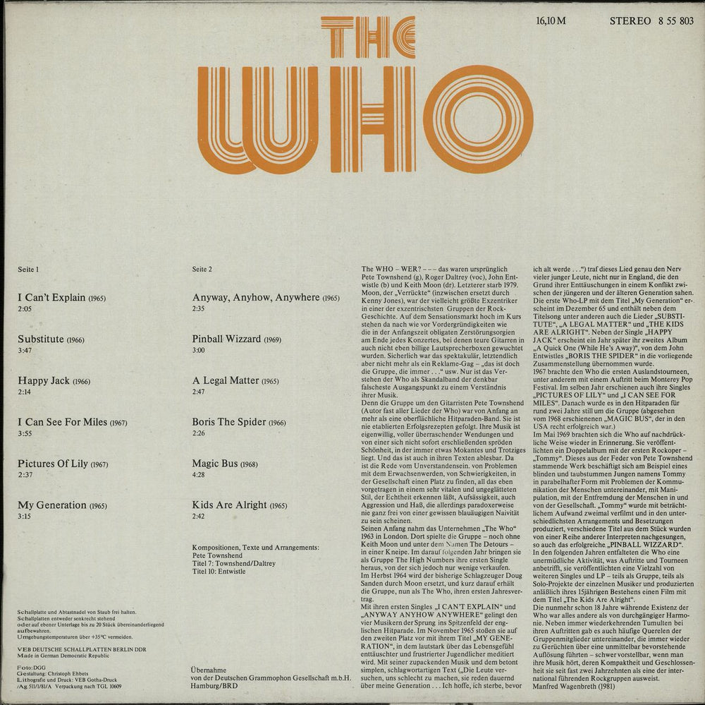 The Who The Who German vinyl LP album (LP record) WHOLPTH644819