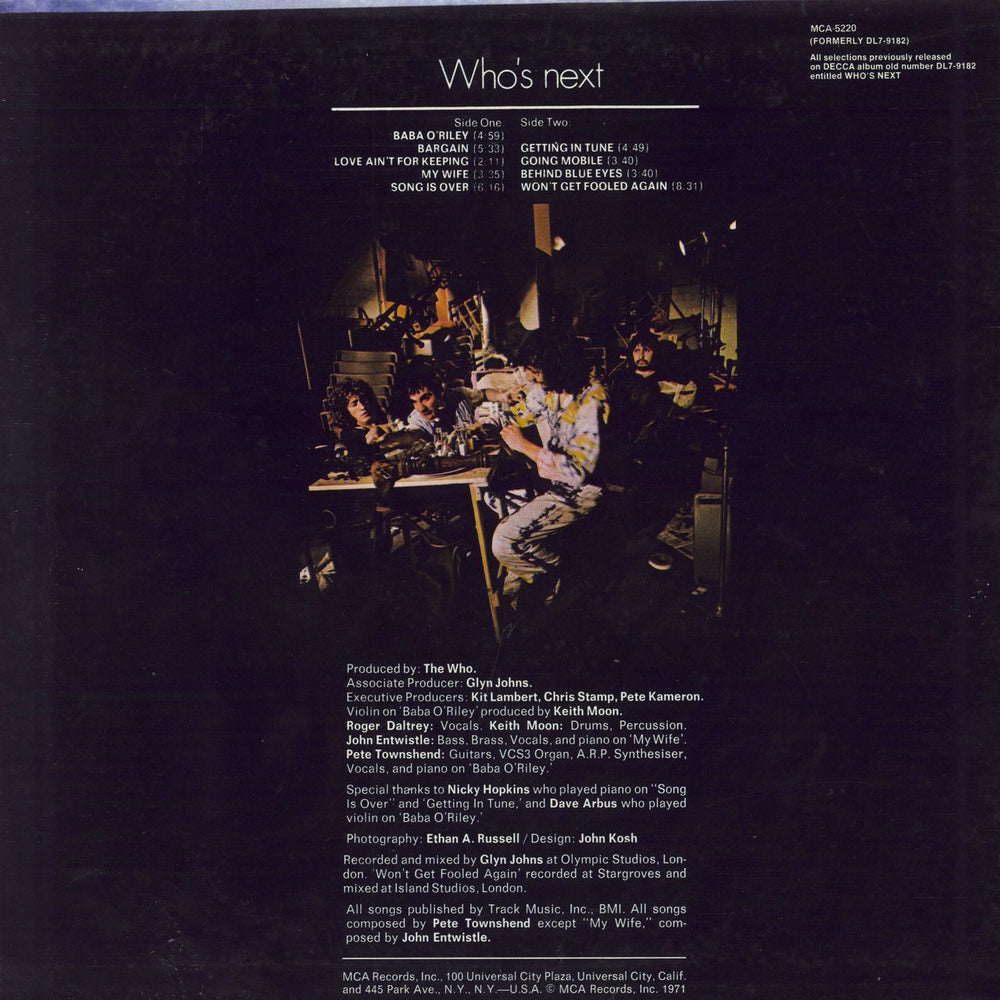 The Who Who's Next US vinyl LP album (LP record)