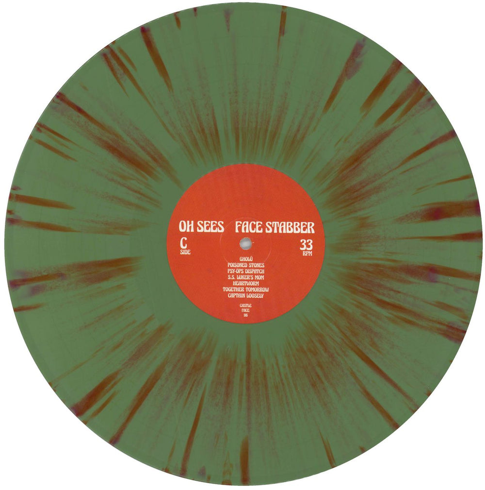 Thee Oh Sees Face Stabber - Olive Green & Translucent Red Splatter Vinyl UK 2-LP vinyl record set (Double LP Album)