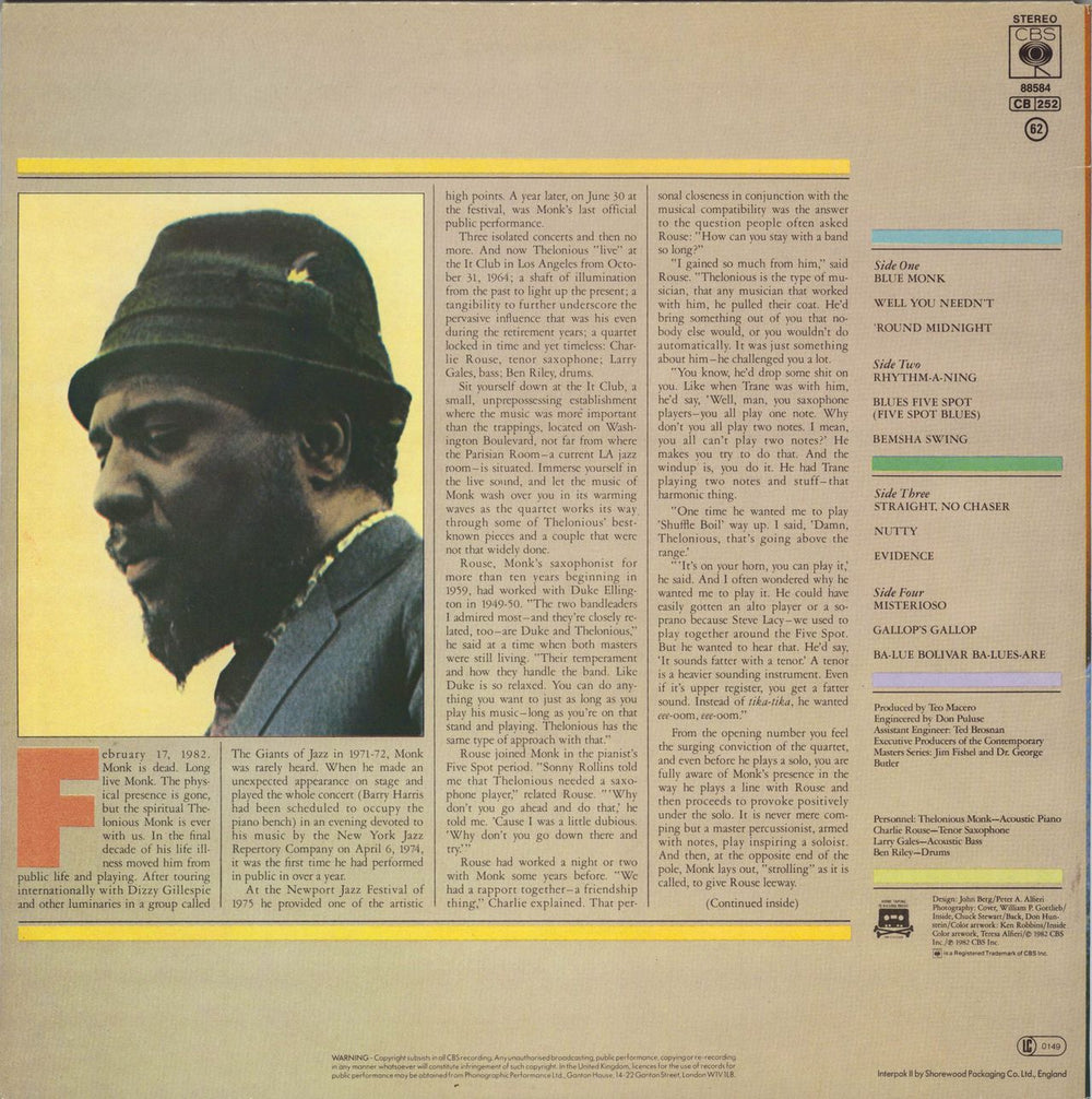 Thelonious Monk Live At The It Club - EX UK 2-LP vinyl record set (Double LP Album)