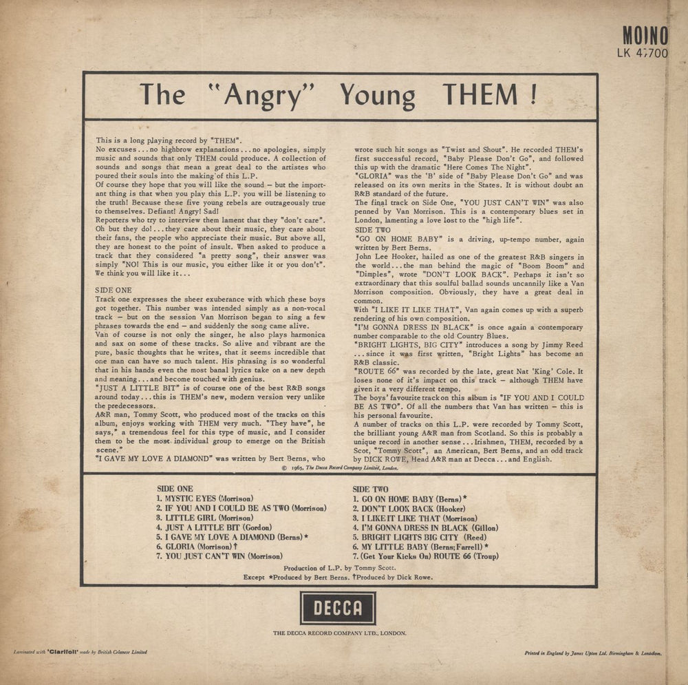 Them The "Angry" Young Them! - Mono - Tommy, Ben & Dick UK vinyl LP album (LP record)