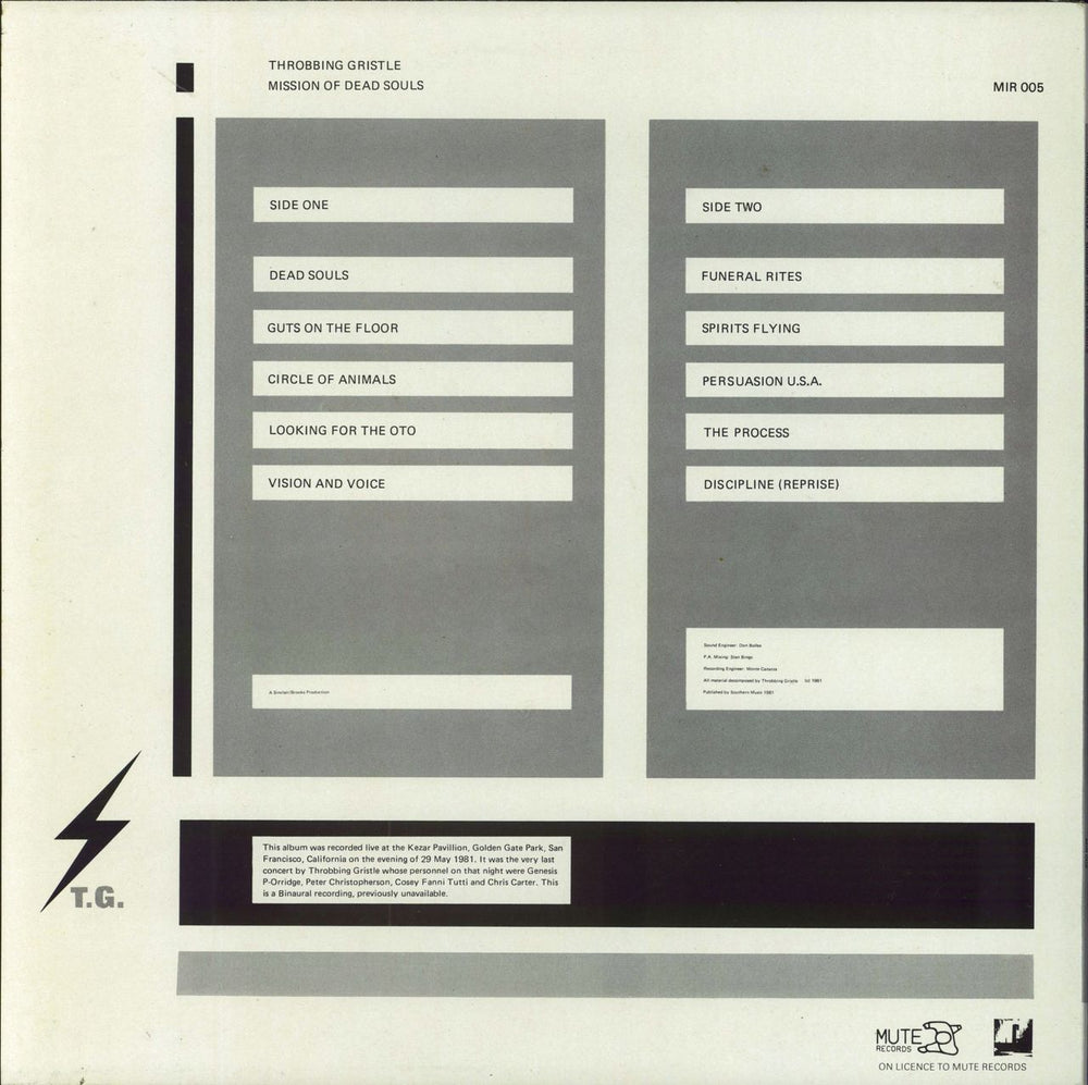 Throbbing Gristle Mission Of Dead Souls UK vinyl LP album (LP record)