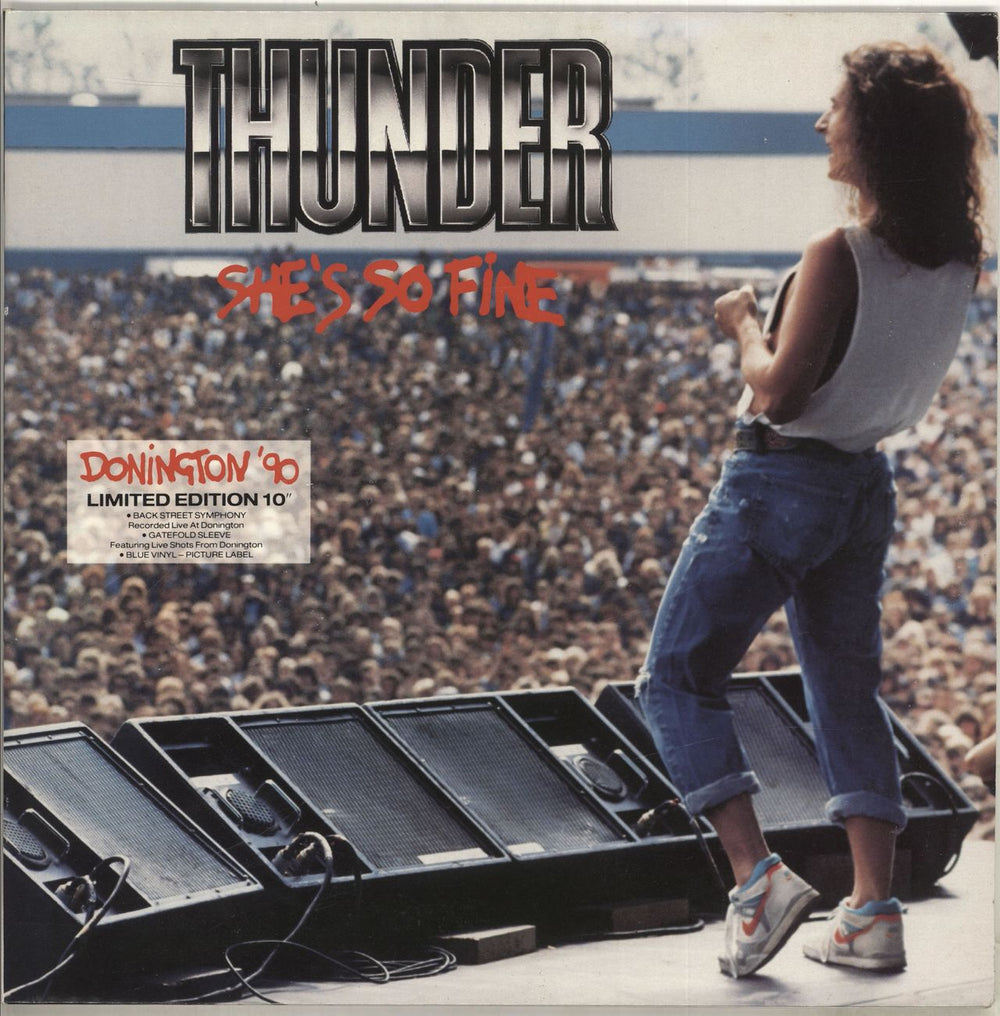 Thunder She's So Fine - Donington' 90 - Blue Vinyl UK 10" vinyl single (10 inch record) 10EM158