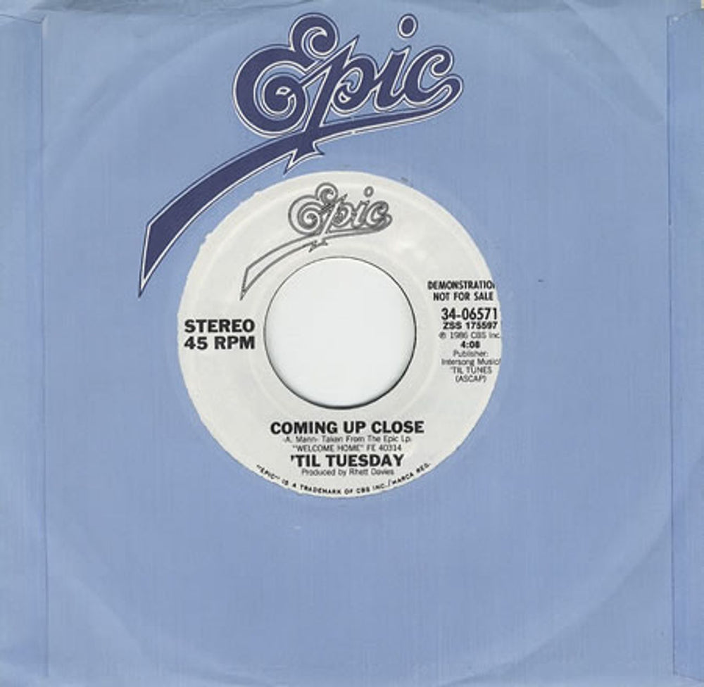 Til Tuesday Coming Up Close US Promo 7" vinyl single (7 inch record / 45) 34-06571