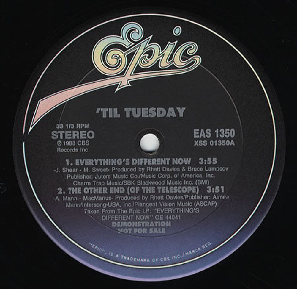 Til Tuesday Everything's Different Now - Sampler US Promo 12" vinyl single (12 inch record / Maxi-single) EAS1350