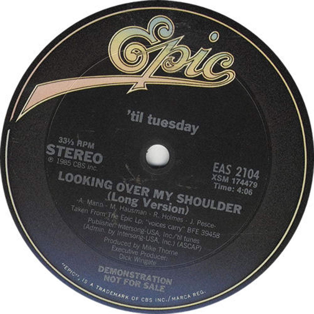 Til Tuesday Looking Over My Shoulder US Promo 12" vinyl single (12 inch record / Maxi-single) EAS2104