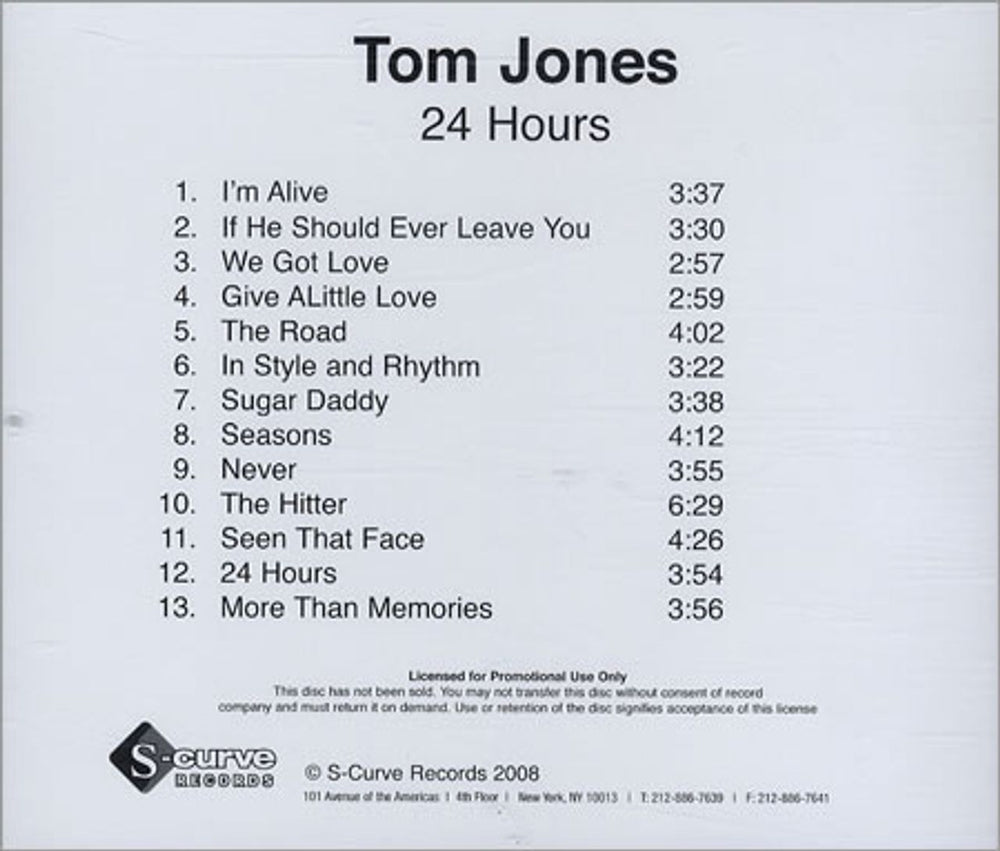 Tom Jones 24 Hours US Promo CD album (CDLP) TJOCDHO456833