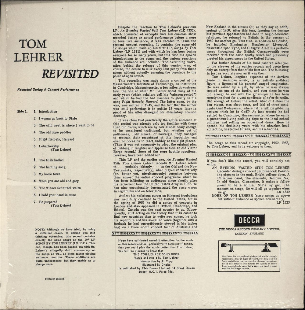 Tom Lehrer Tom Lehrer Revisited UK vinyl LP album (LP record)