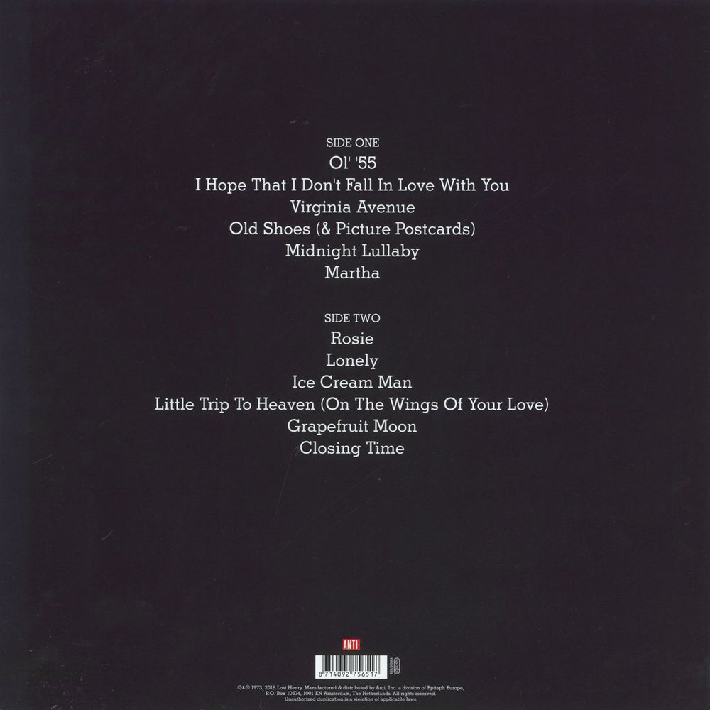 Tom Waits Closing Time - 180gm Vinyl UK vinyl LP album (LP record) 8714092756517