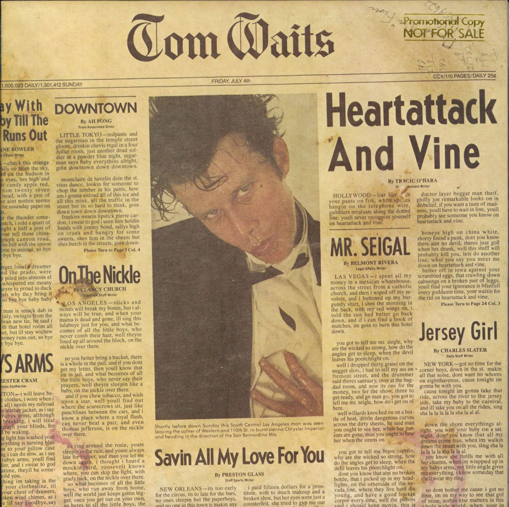 Tom Waits Heartattack And Vine - White label + Promo Stamped US Promo vinyl LP album (LP record) 6E-295