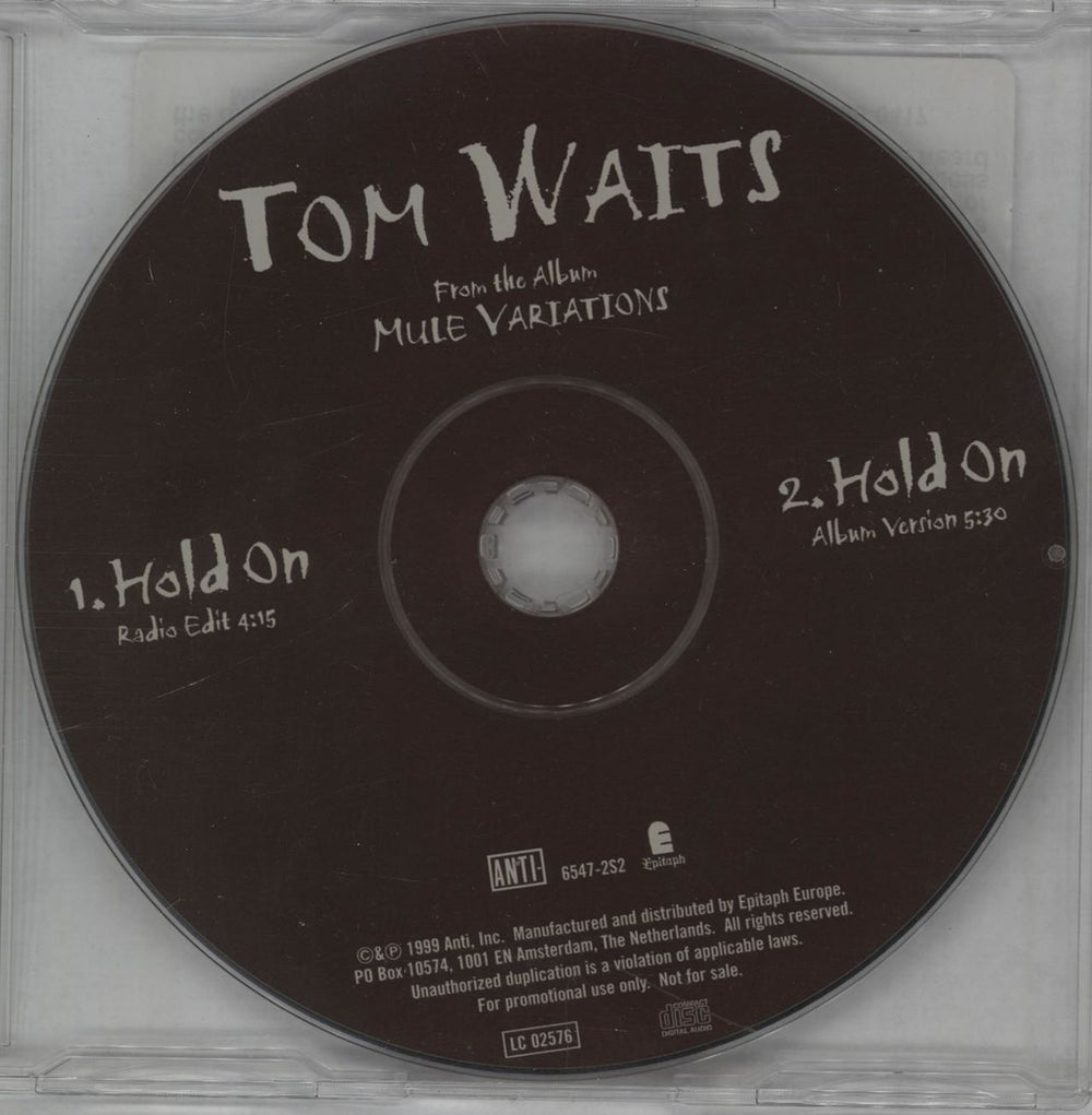 Tom Waits Hold On Dutch Promo CD single (CD5 / 5") 6547-2S2