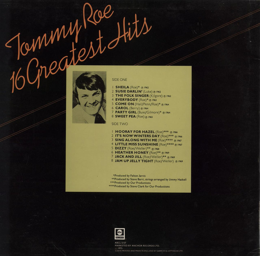 Tommy Roe 16 Greatest Hits UK vinyl LP album (LP record)