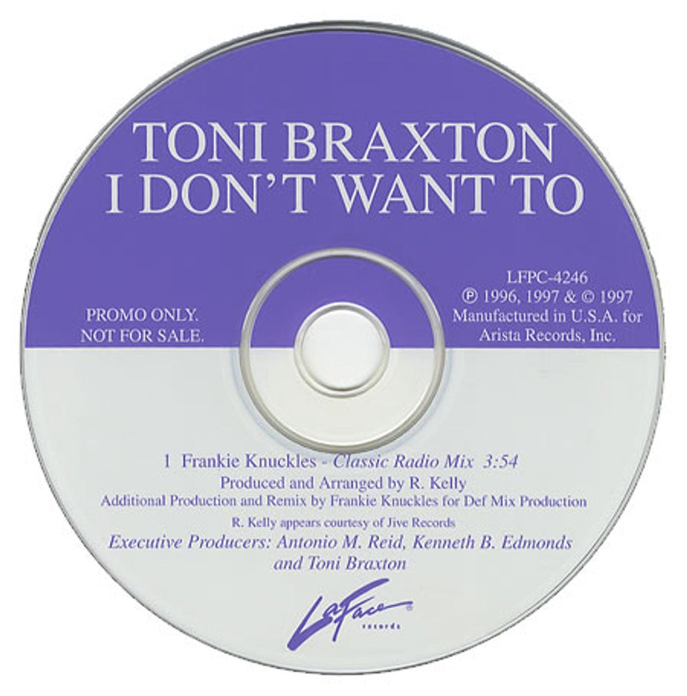 Toni Braxton I Don't Want To US Promo CD single (CD5 / 5") LFPC4246