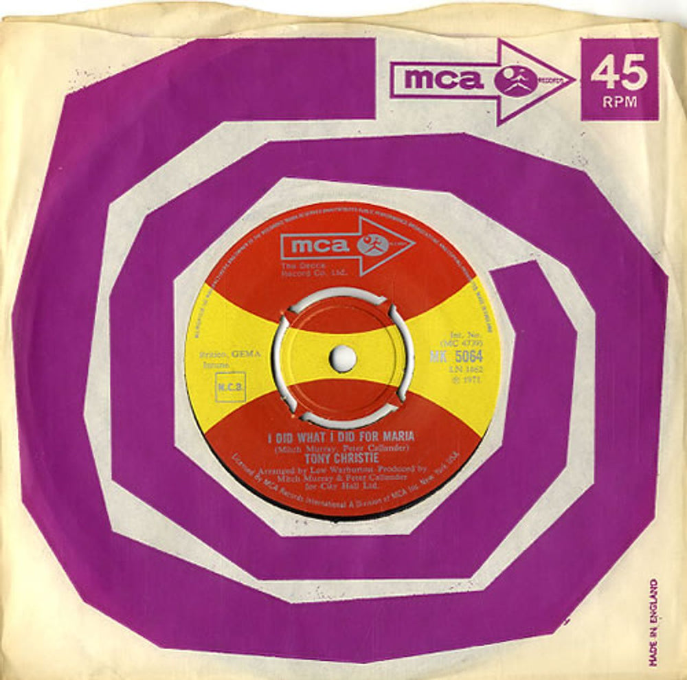 Tony Christie I Did What I Did For Maria - 4pr UK 7" vinyl single (7 inch record / 45) MK5064