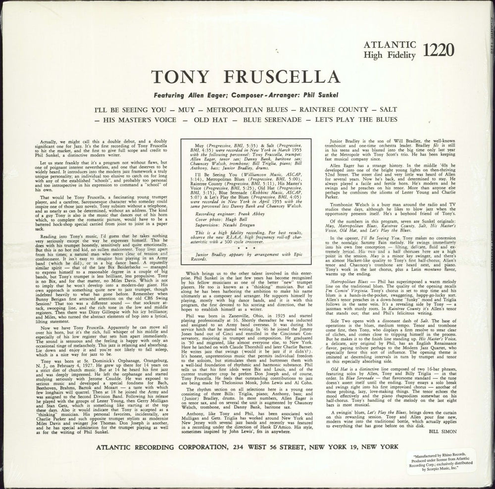 Tony Fruscella Tony Fruscella - 180gram - Sealed US vinyl LP album (LP record)