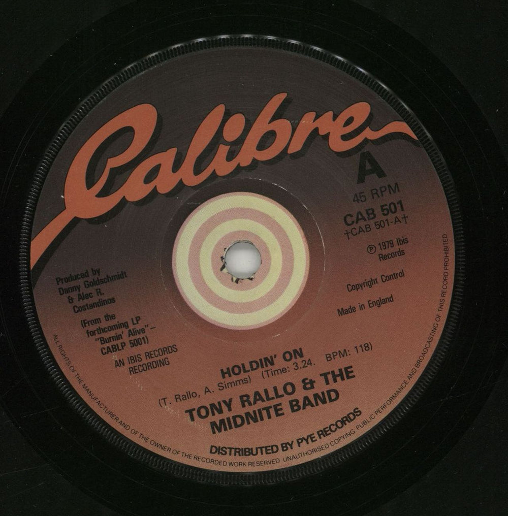 Tony Rallo And The Midnite Band Holdin' On UK 7" vinyl single (7 inch record / 45) CAB501