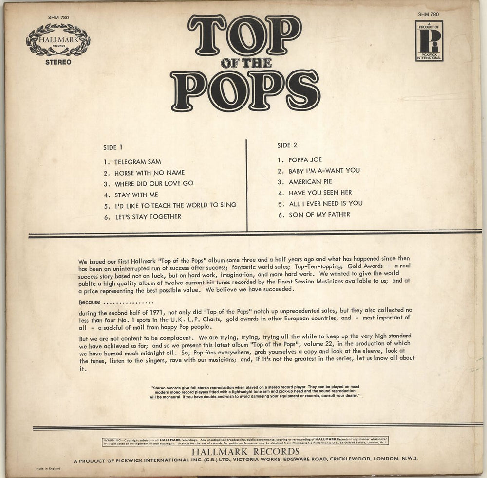 Top Of The Pops Top Of The Pops Vol. 22 UK vinyl LP album (LP record)